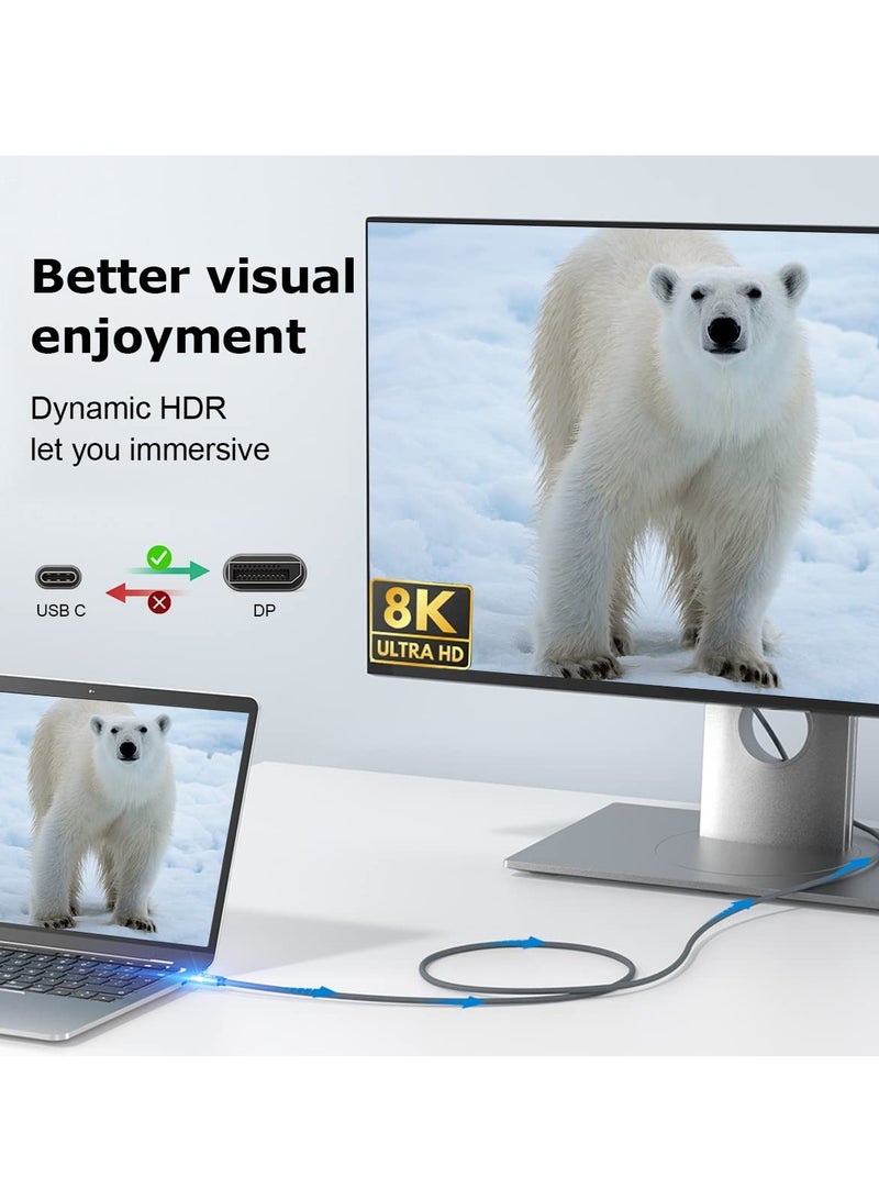 كابل USB C إلى DisplayPort، 8K 60Hz غير ثنائي الاتجاه من النوع C إلى DP بطول 6.6 قدم/2 متر (4K 60Hz 144Hz 120Hz) 32.4 جيجابت في الثانية، كابل من النوع C إلى DP لجهاز MacBook Pro، MacBook Air/iPad Pro 2020، XPS - Image 2
